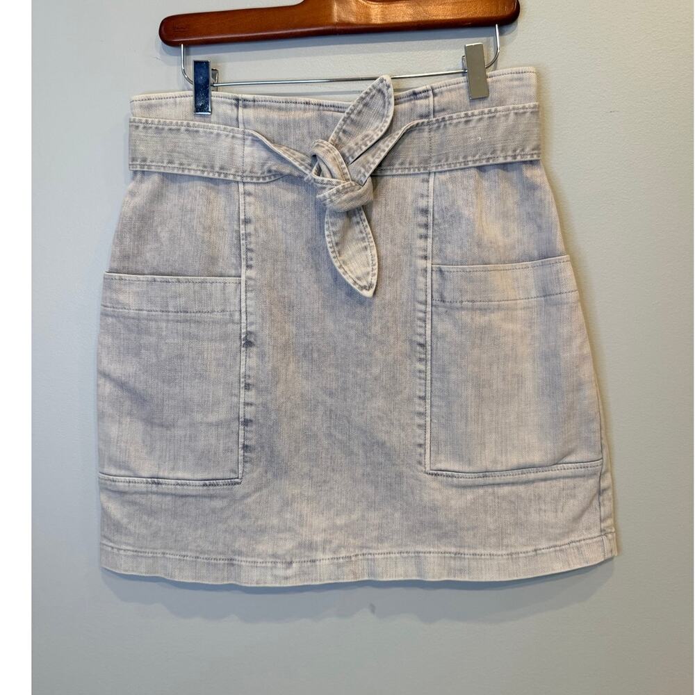 La Vie Rebecca Taylor Grey Denim Belted Utility Mini Skirt Size 28 Tie Waist